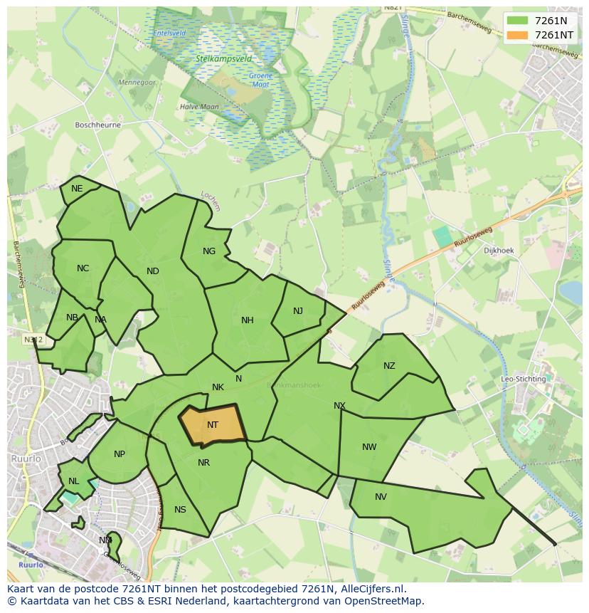 Afbeelding van het postcodegebied 7261 NT op de kaart.