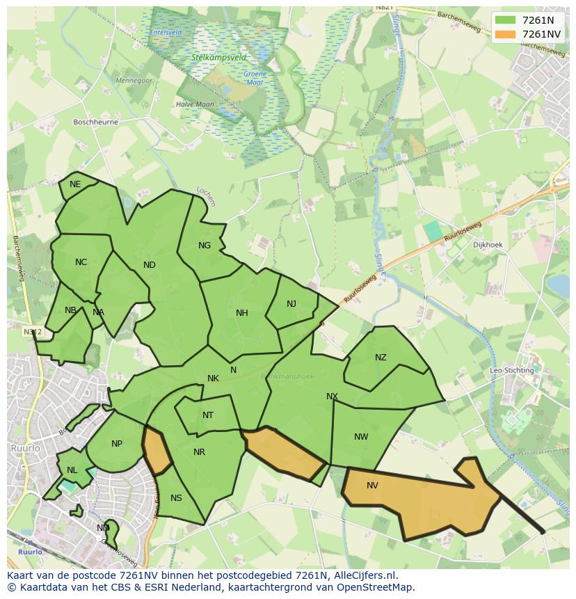 Afbeelding van het postcodegebied 7261 NV op de kaart.