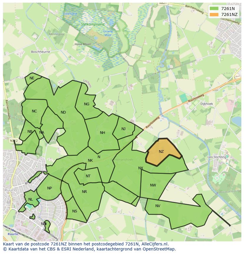 Afbeelding van het postcodegebied 7261 NZ op de kaart.