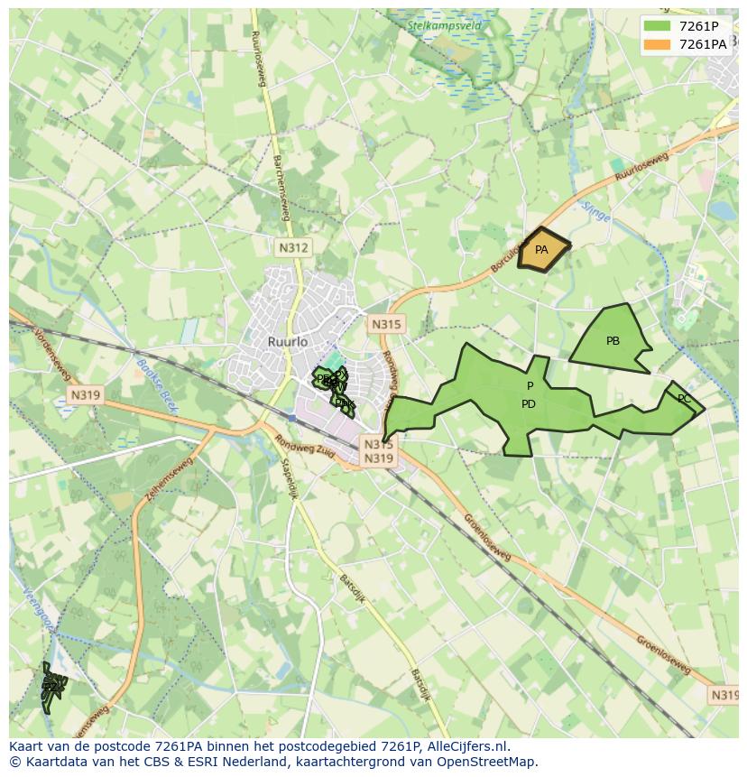 Afbeelding van het postcodegebied 7261 PA op de kaart.