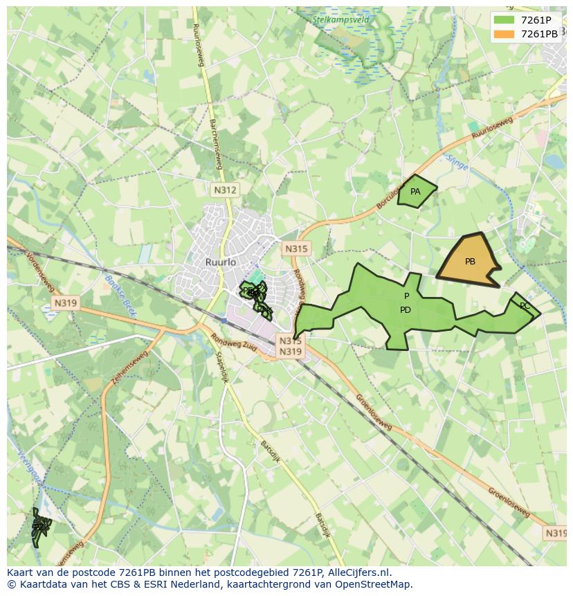 Afbeelding van het postcodegebied 7261 PB op de kaart.