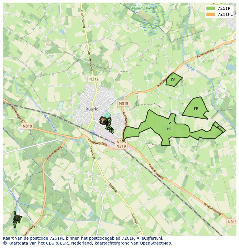 Afbeelding van het postcodegebied 7261 PE op de kaart.