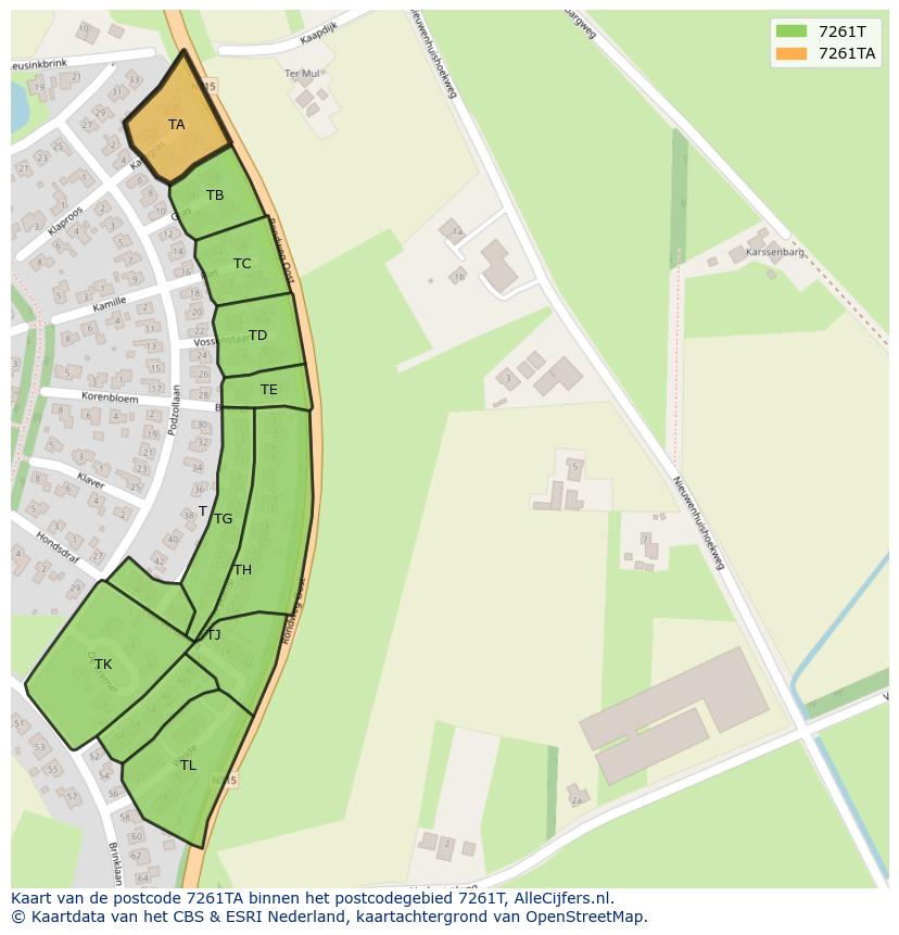 Afbeelding van het postcodegebied 7261 TA op de kaart.