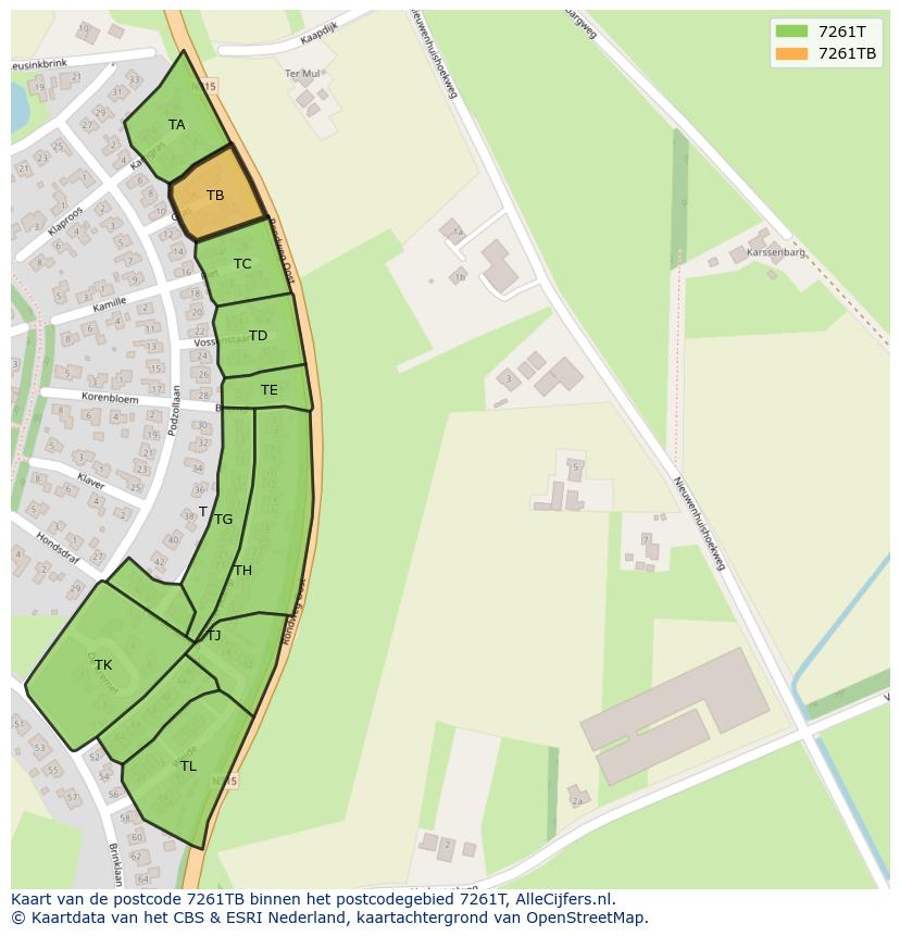 Afbeelding van het postcodegebied 7261 TB op de kaart.