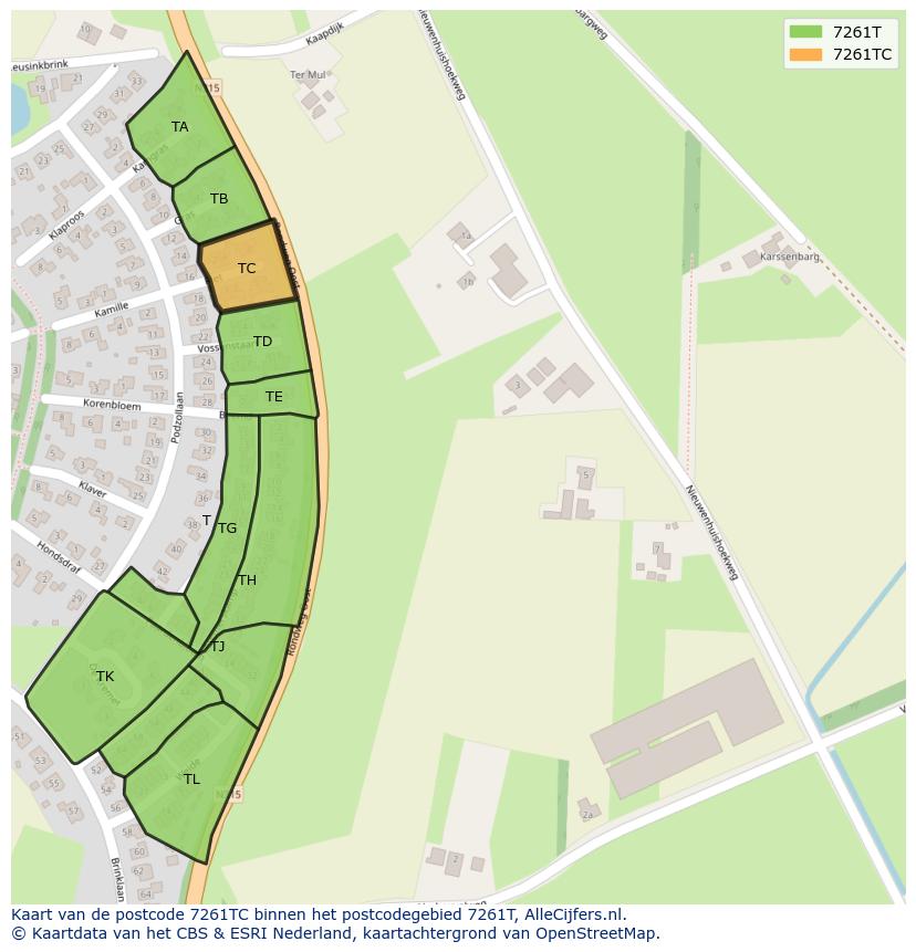 Afbeelding van het postcodegebied 7261 TC op de kaart.