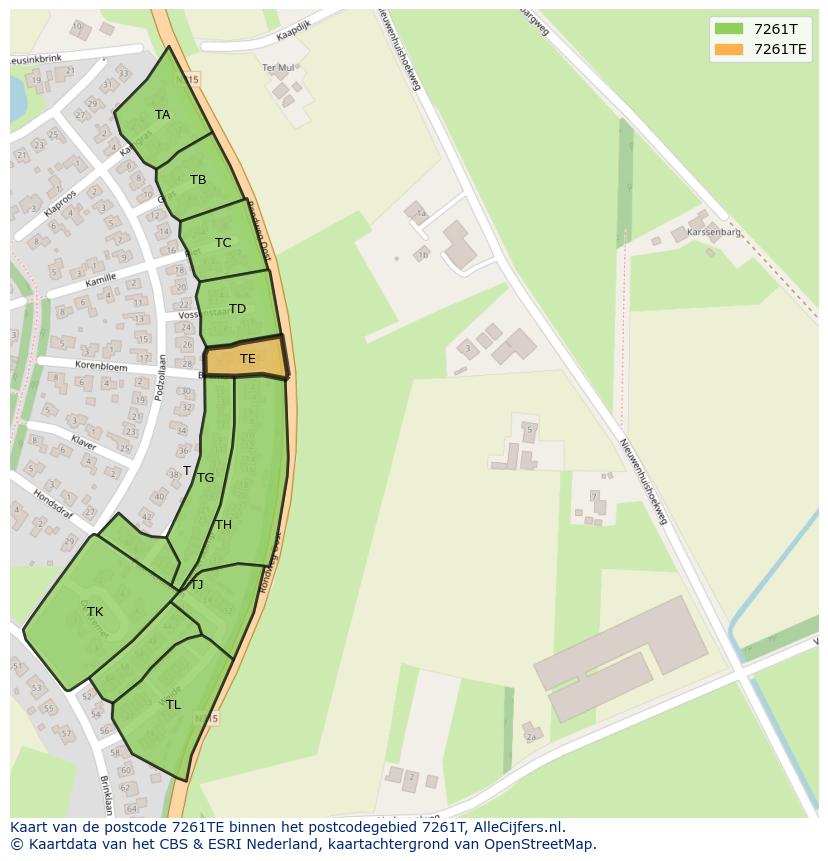 Afbeelding van het postcodegebied 7261 TE op de kaart.