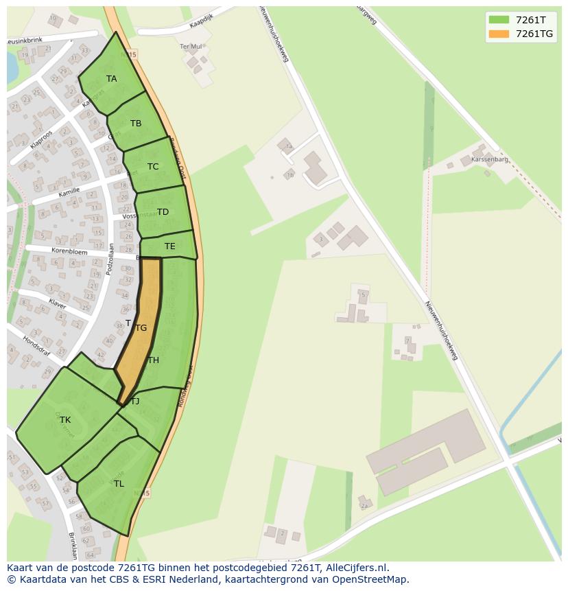 Afbeelding van het postcodegebied 7261 TG op de kaart.