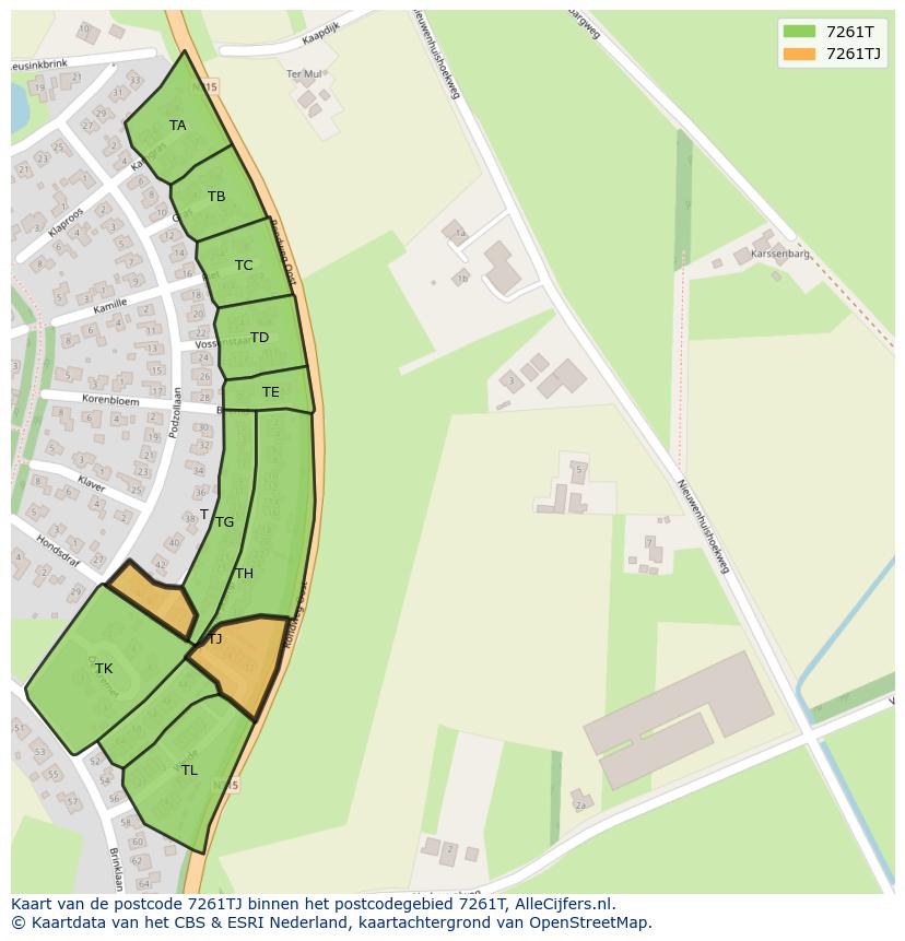 Afbeelding van het postcodegebied 7261 TJ op de kaart.