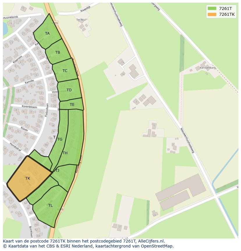 Afbeelding van het postcodegebied 7261 TK op de kaart.