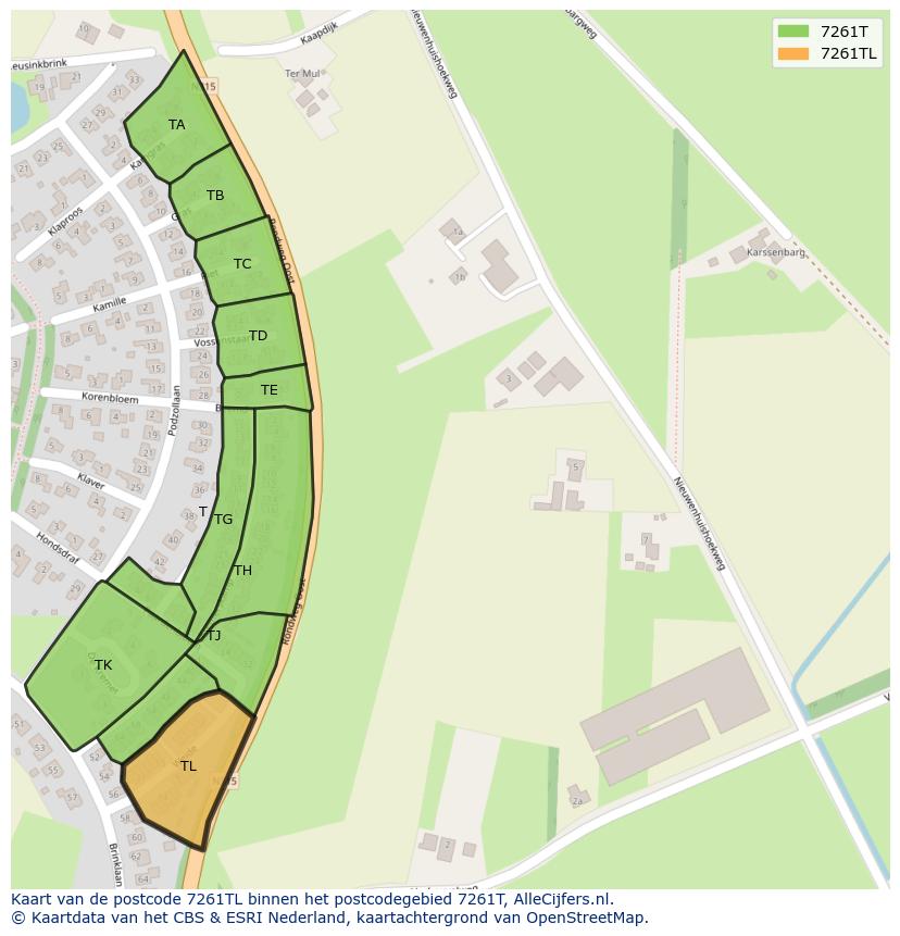 Afbeelding van het postcodegebied 7261 TL op de kaart.