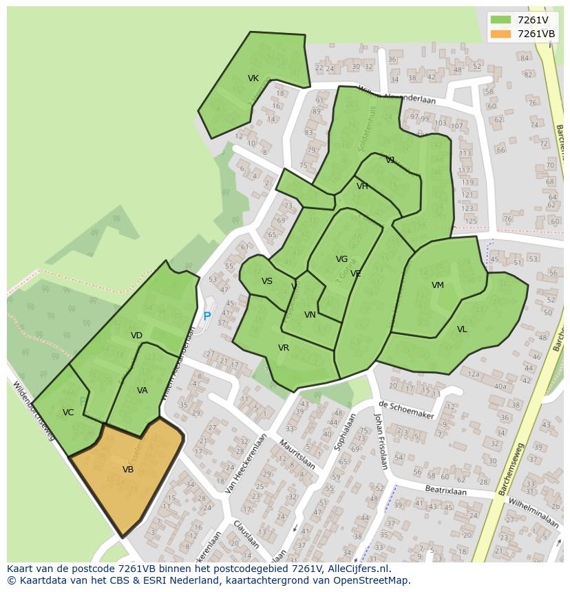 Afbeelding van het postcodegebied 7261 VB op de kaart.