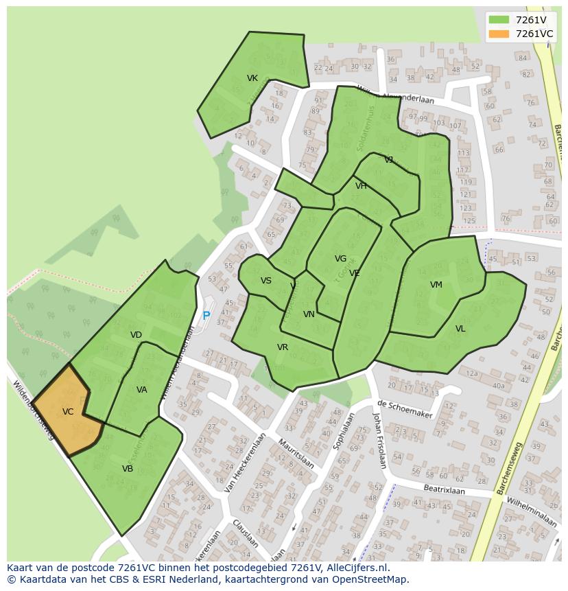 Afbeelding van het postcodegebied 7261 VC op de kaart.