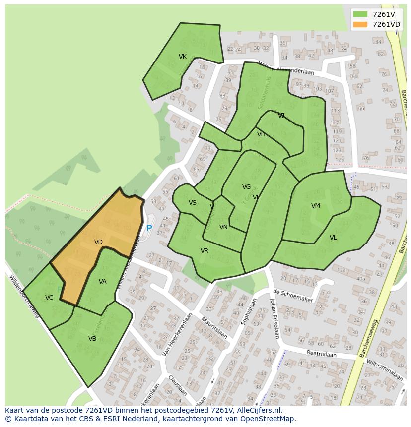 Afbeelding van het postcodegebied 7261 VD op de kaart.