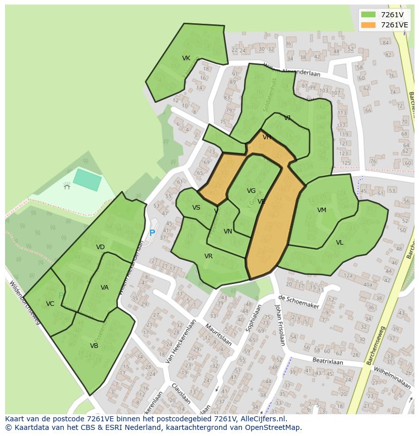 Afbeelding van het postcodegebied 7261 VE op de kaart.