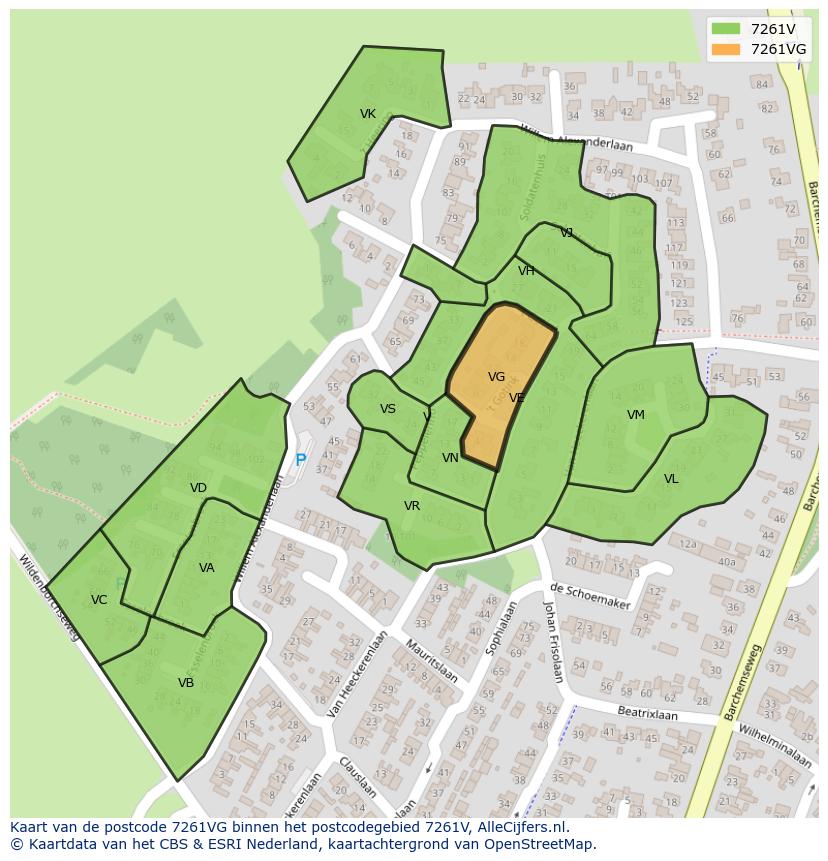 Afbeelding van het postcodegebied 7261 VG op de kaart.