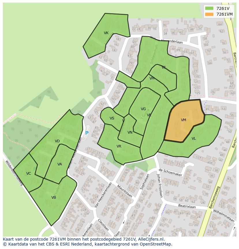 Afbeelding van het postcodegebied 7261 VM op de kaart.