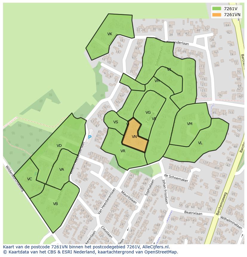 Afbeelding van het postcodegebied 7261 VN op de kaart.