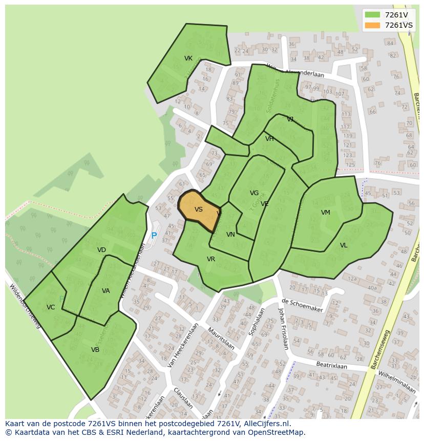 Afbeelding van het postcodegebied 7261 VS op de kaart.