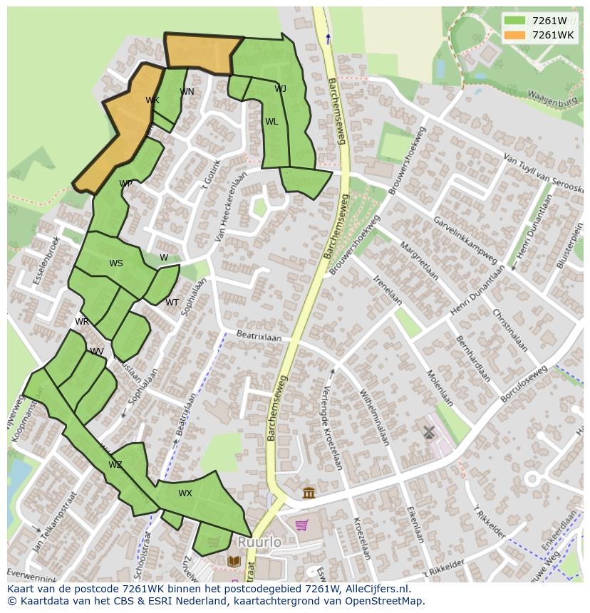 Afbeelding van het postcodegebied 7261 WK op de kaart.