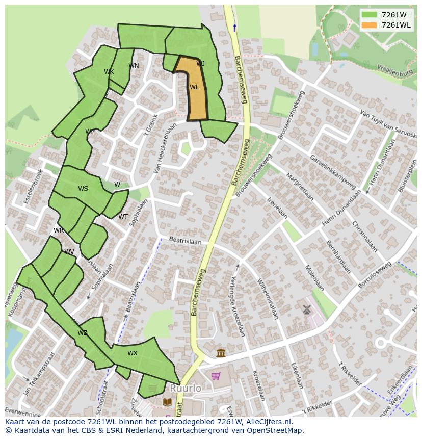 Afbeelding van het postcodegebied 7261 WL op de kaart.