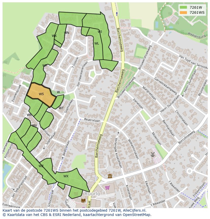 Afbeelding van het postcodegebied 7261 WS op de kaart.