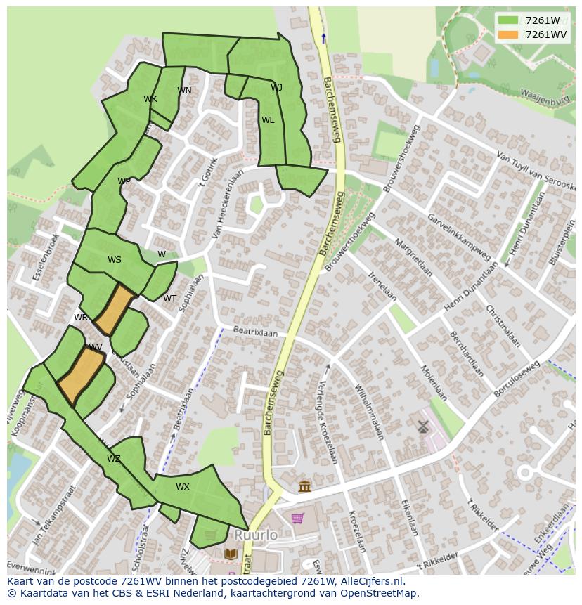 Afbeelding van het postcodegebied 7261 WV op de kaart.