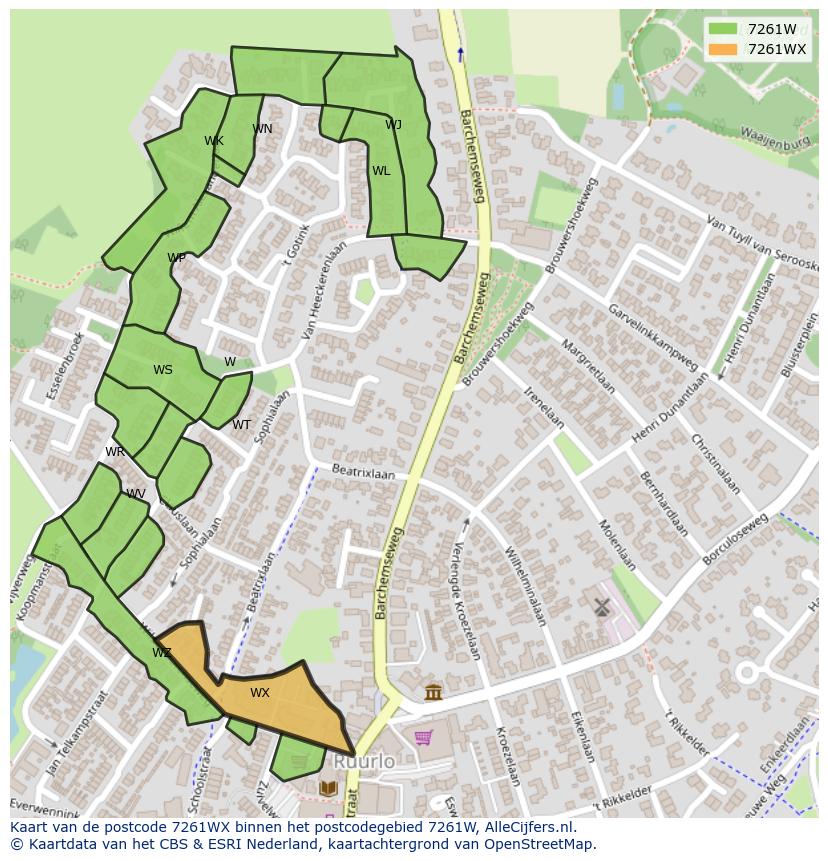 Afbeelding van het postcodegebied 7261 WX op de kaart.