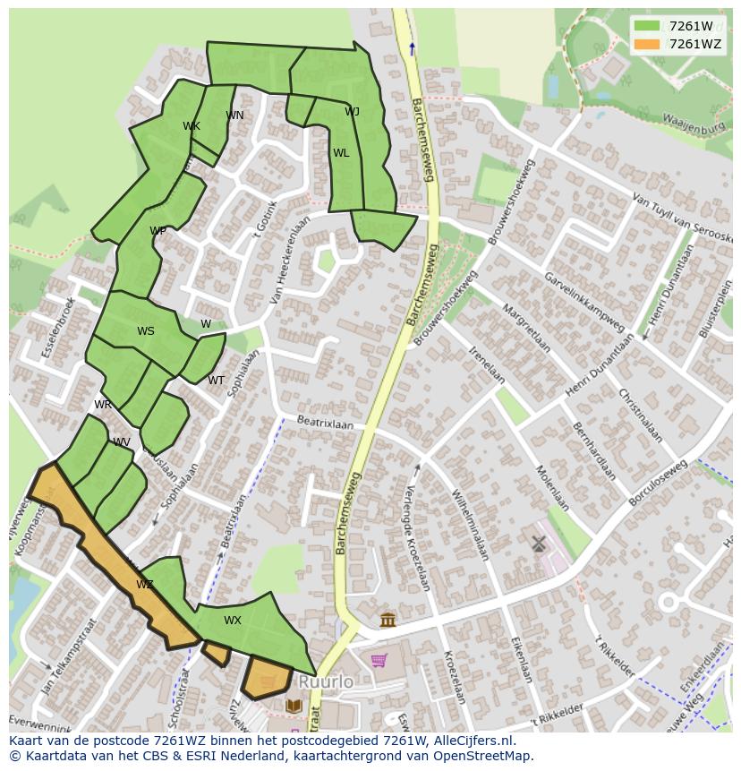 Afbeelding van het postcodegebied 7261 WZ op de kaart.