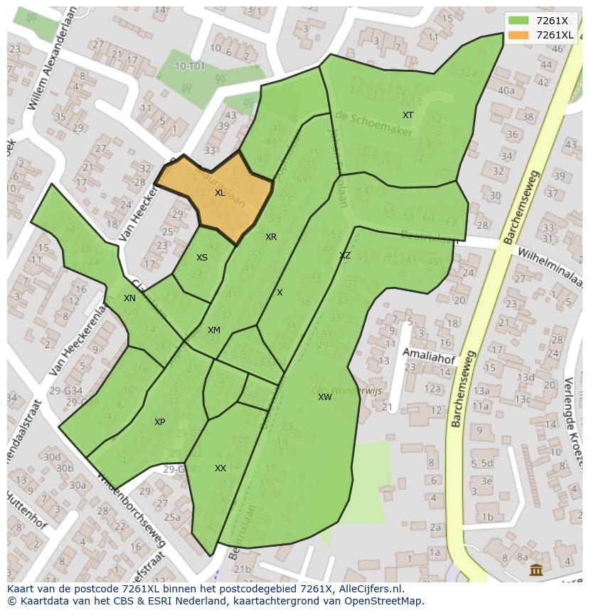 Afbeelding van het postcodegebied 7261 XL op de kaart.