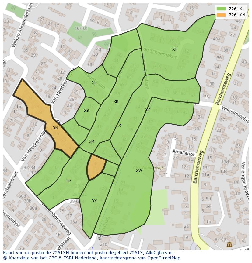 Afbeelding van het postcodegebied 7261 XN op de kaart.