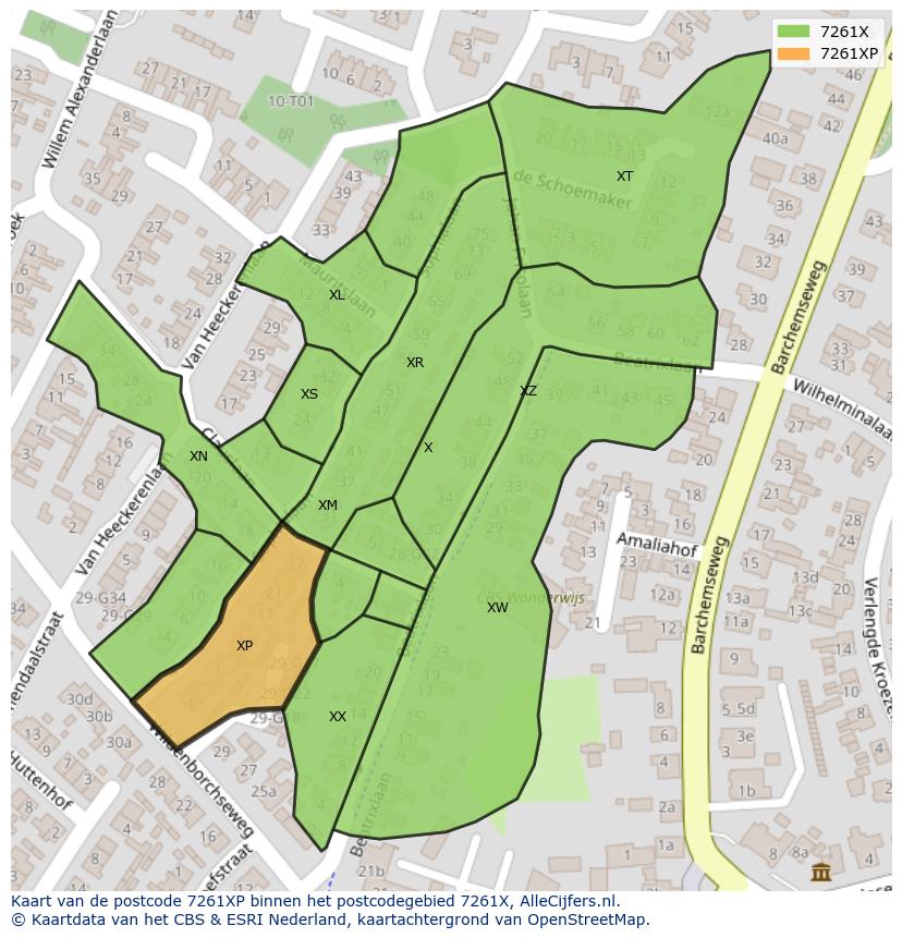 Afbeelding van het postcodegebied 7261 XP op de kaart.