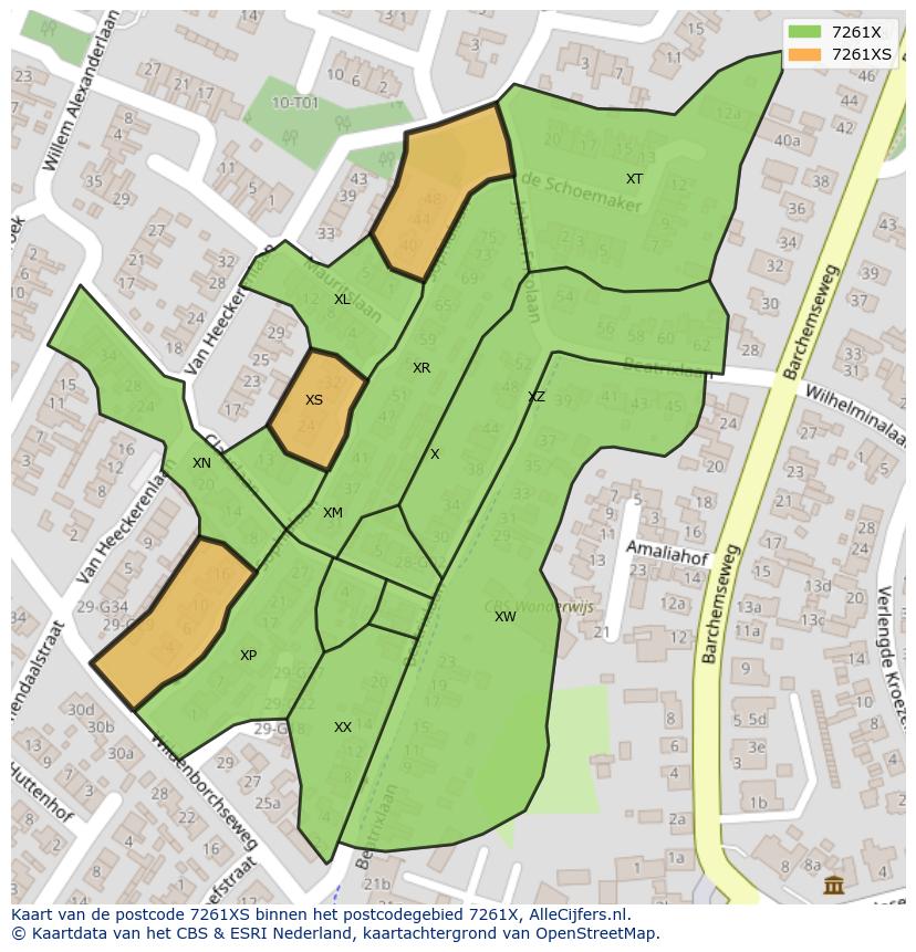 Afbeelding van het postcodegebied 7261 XS op de kaart.