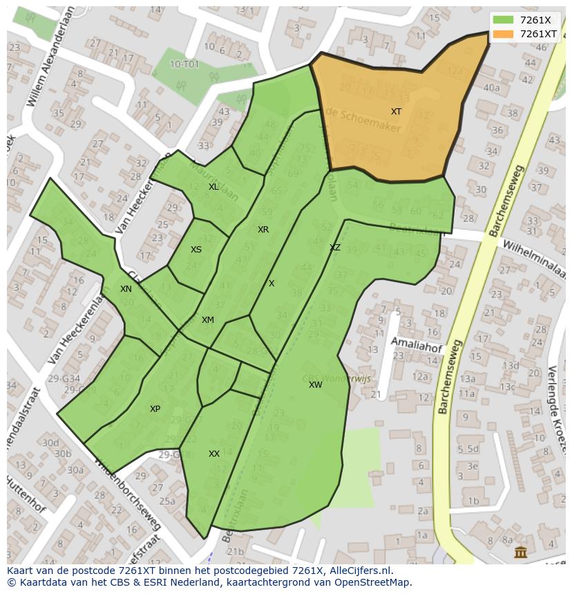 Afbeelding van het postcodegebied 7261 XT op de kaart.