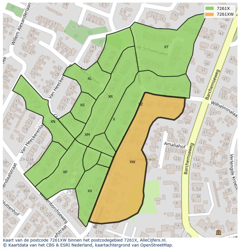 Afbeelding van het postcodegebied 7261 XW op de kaart.