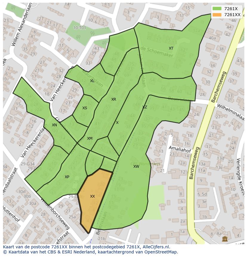 Afbeelding van het postcodegebied 7261 XX op de kaart.
