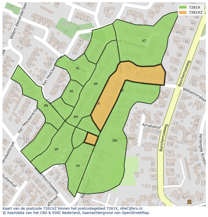 Afbeelding van het postcodegebied 7261 XZ op de kaart.