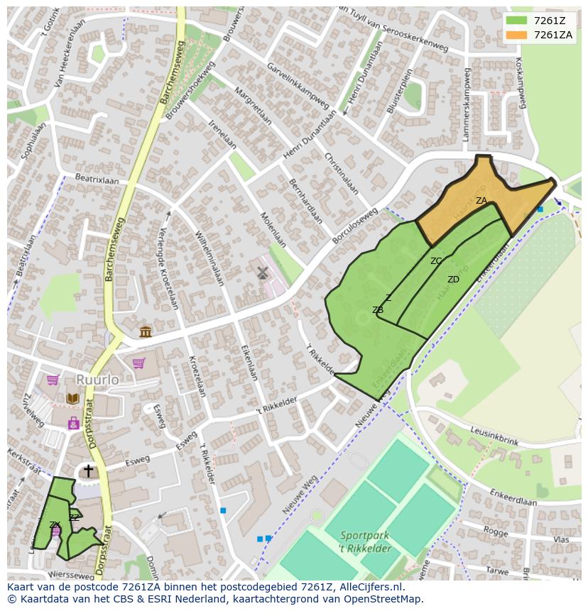 Afbeelding van het postcodegebied 7261 ZA op de kaart.