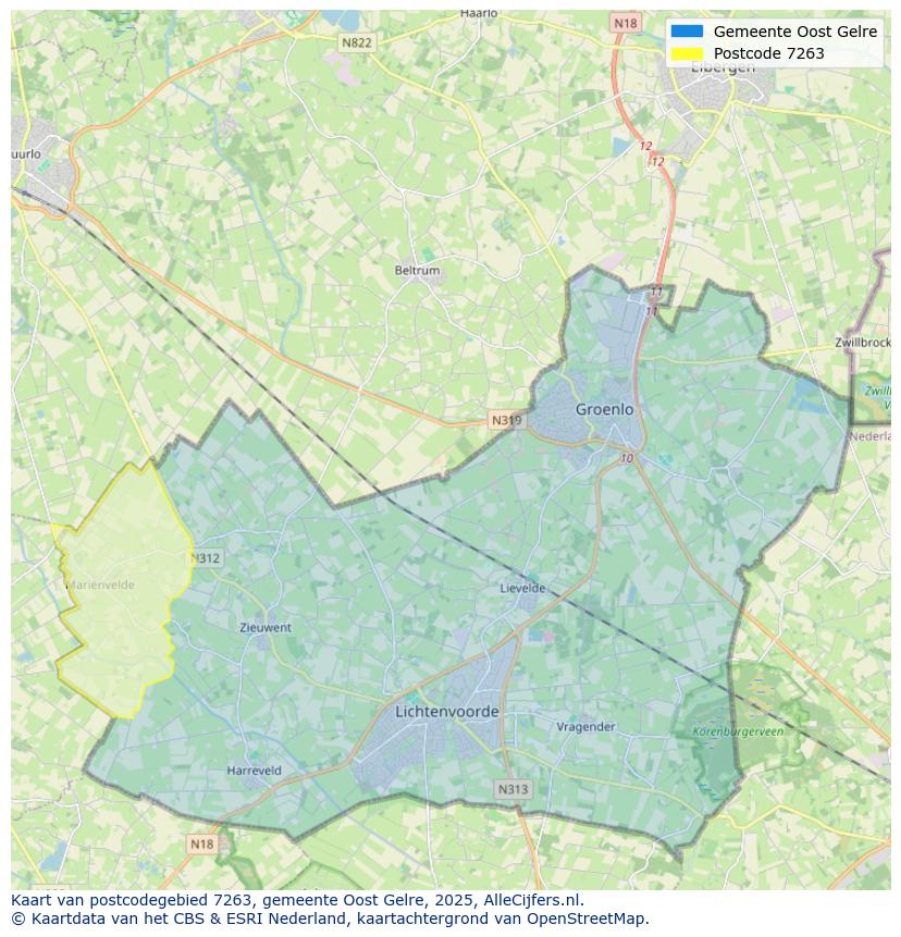 Afbeelding van het postcodegebied 7263 op de kaart.