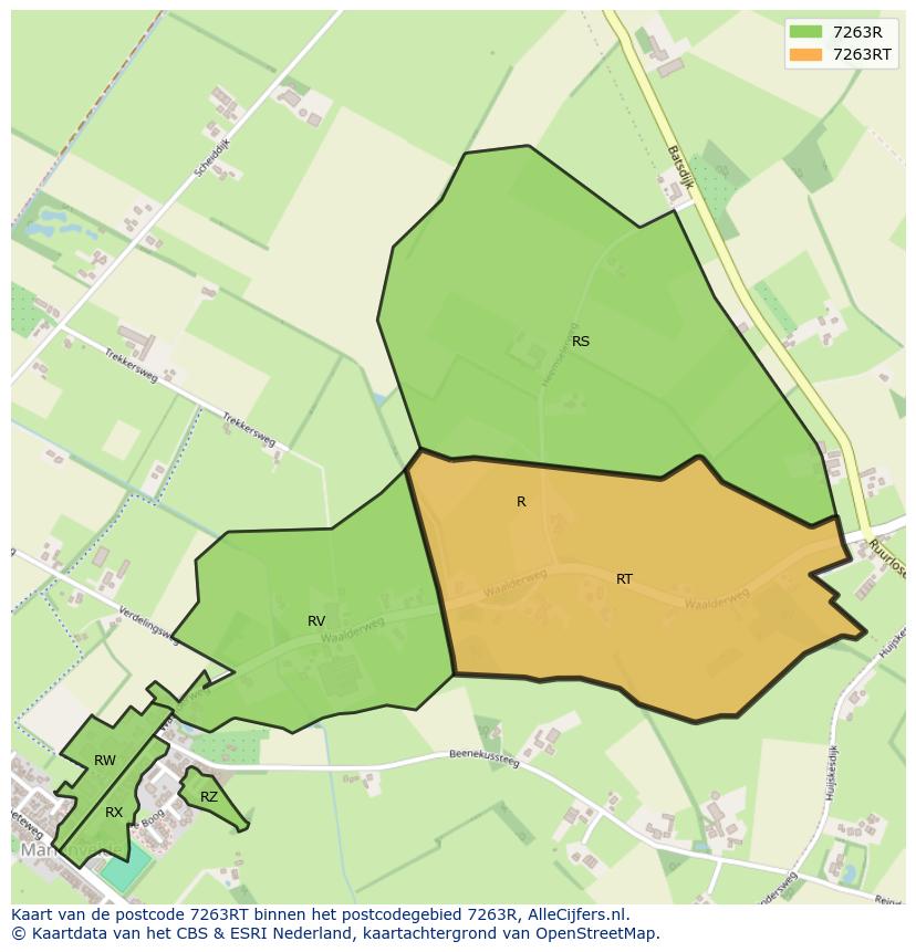 Afbeelding van het postcodegebied 7263 RT op de kaart.