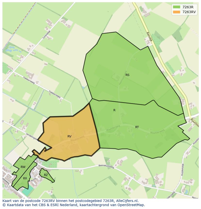 Afbeelding van het postcodegebied 7263 RV op de kaart.
