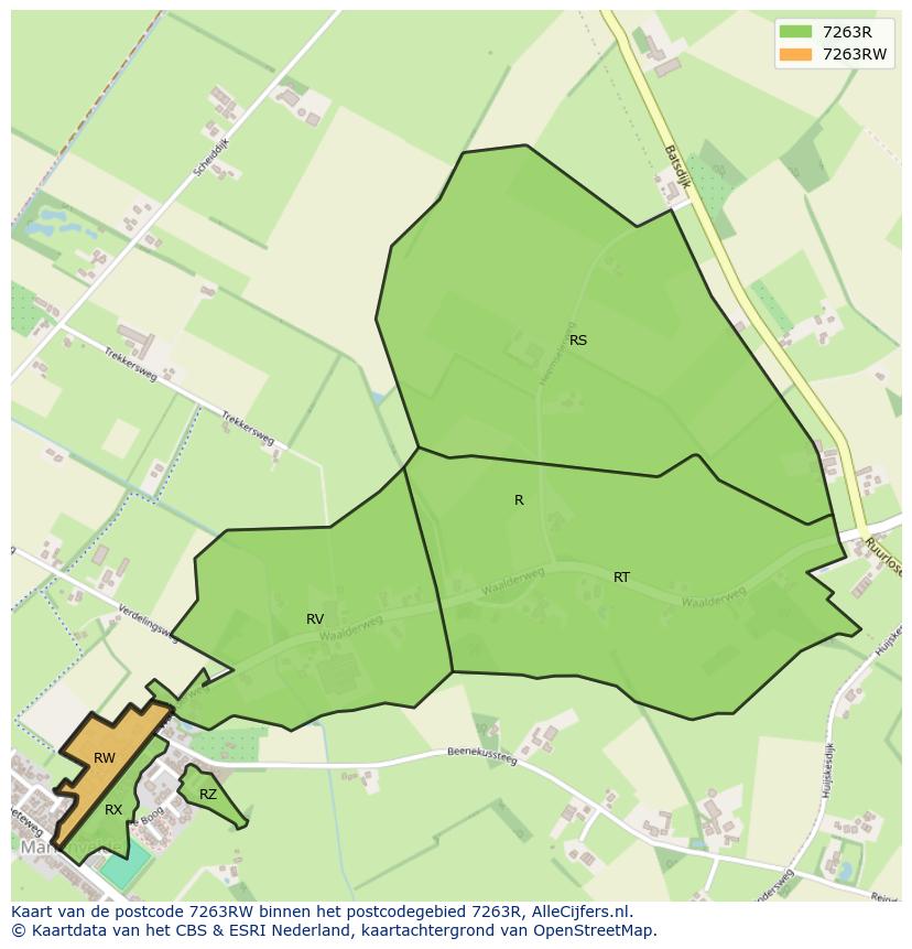 Afbeelding van het postcodegebied 7263 RW op de kaart.