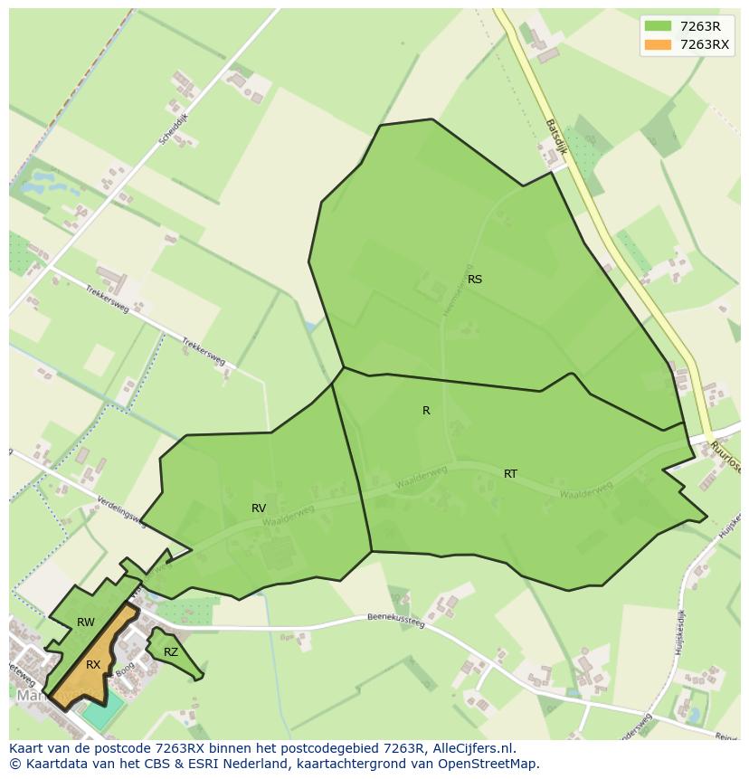 Afbeelding van het postcodegebied 7263 RX op de kaart.