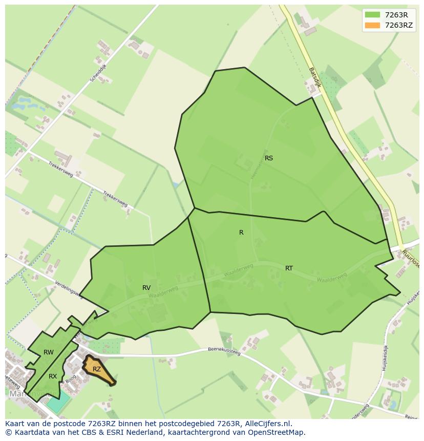 Afbeelding van het postcodegebied 7263 RZ op de kaart.