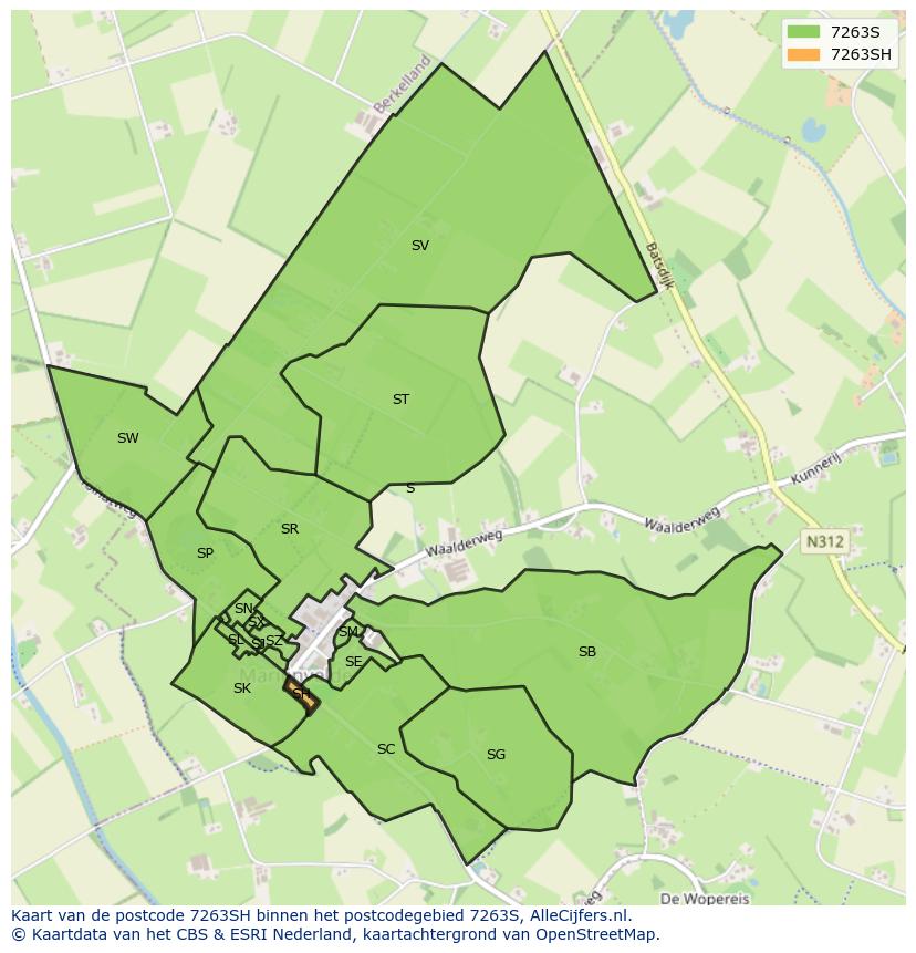 Afbeelding van het postcodegebied 7263 SH op de kaart.