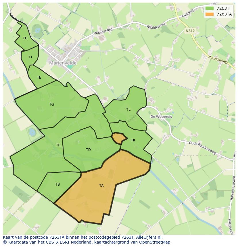 Afbeelding van het postcodegebied 7263 TA op de kaart.