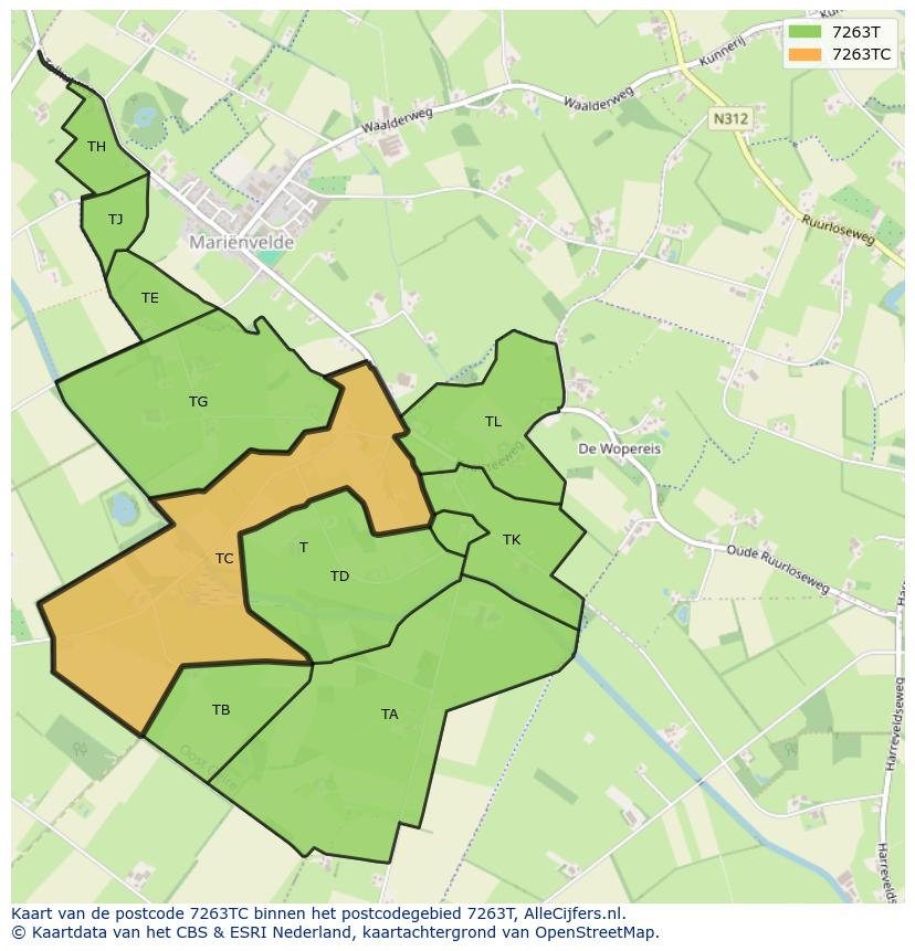 Afbeelding van het postcodegebied 7263 TC op de kaart.