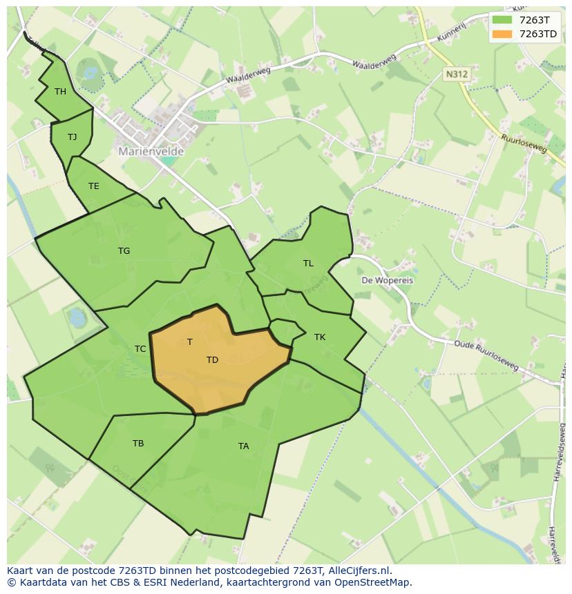 Afbeelding van het postcodegebied 7263 TD op de kaart.