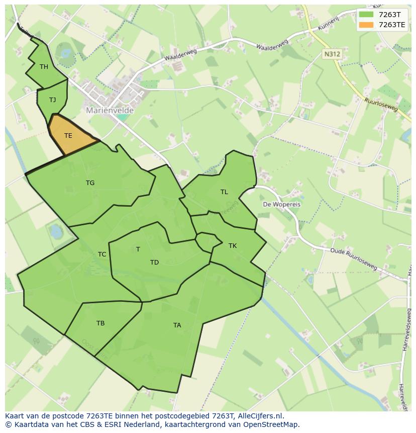 Afbeelding van het postcodegebied 7263 TE op de kaart.