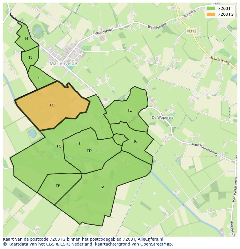 Afbeelding van het postcodegebied 7263 TG op de kaart.