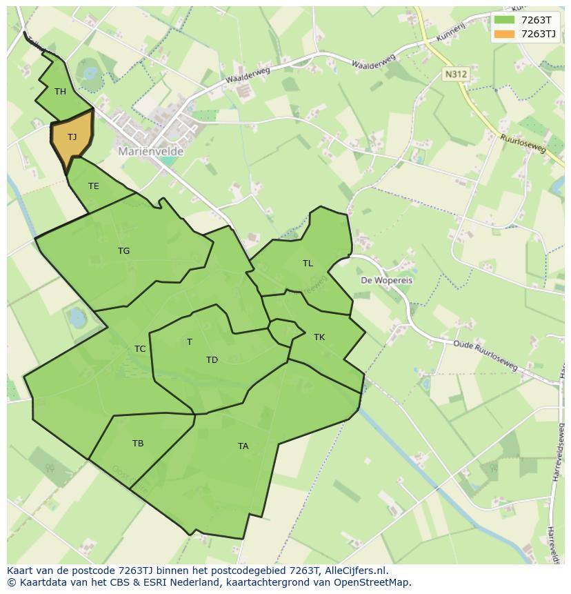 Afbeelding van het postcodegebied 7263 TJ op de kaart.